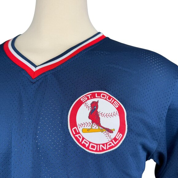 St. Louis Cardinals 90s XL Mesh Baseball Jersey Navy W/ Logo Patch & Red/White - Picture 5 of 8